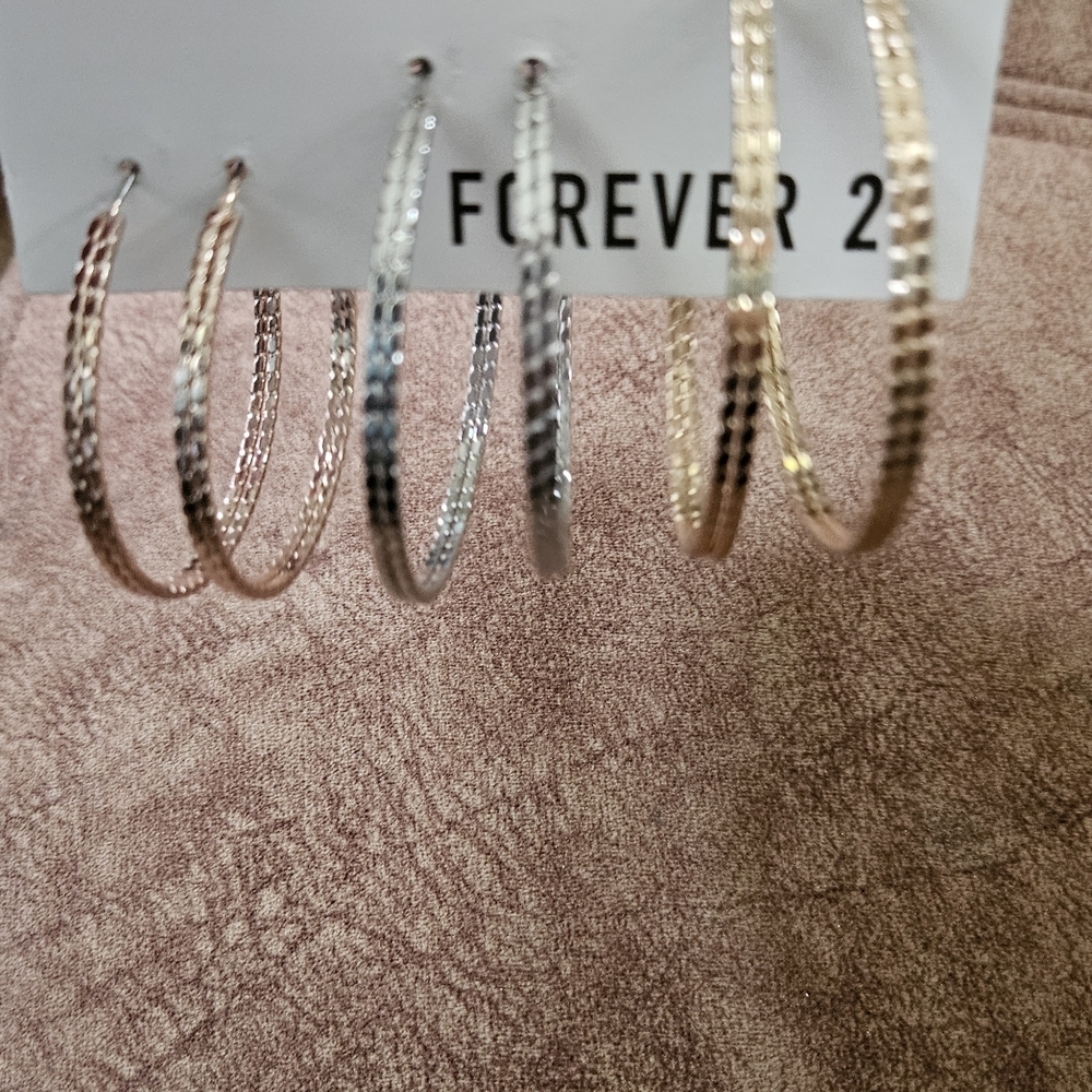 Forever 21 Textured Gold and Silver Hoop Earrings